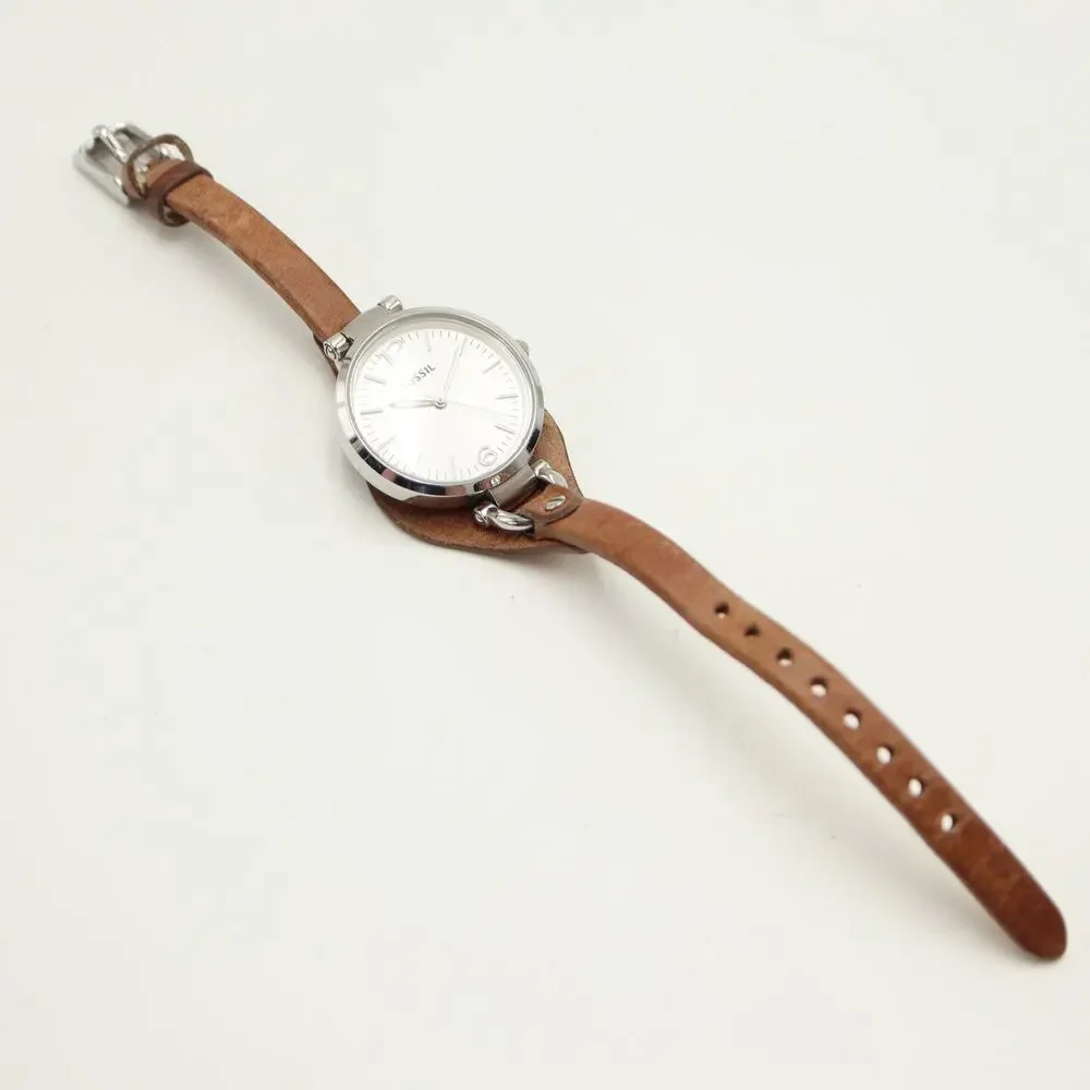 Fossil Georgia Silver Tone Womens Watch 32mm Brown Leather ES3060 w New Battery